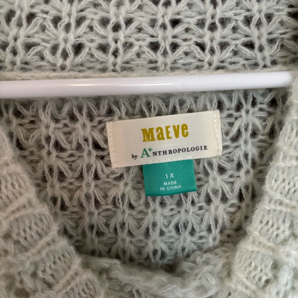 NWT Anthropologie Maeve Dionne Bell-Sleeved Sweater Plus Size 1X Mint Green - Picture 11 of 12